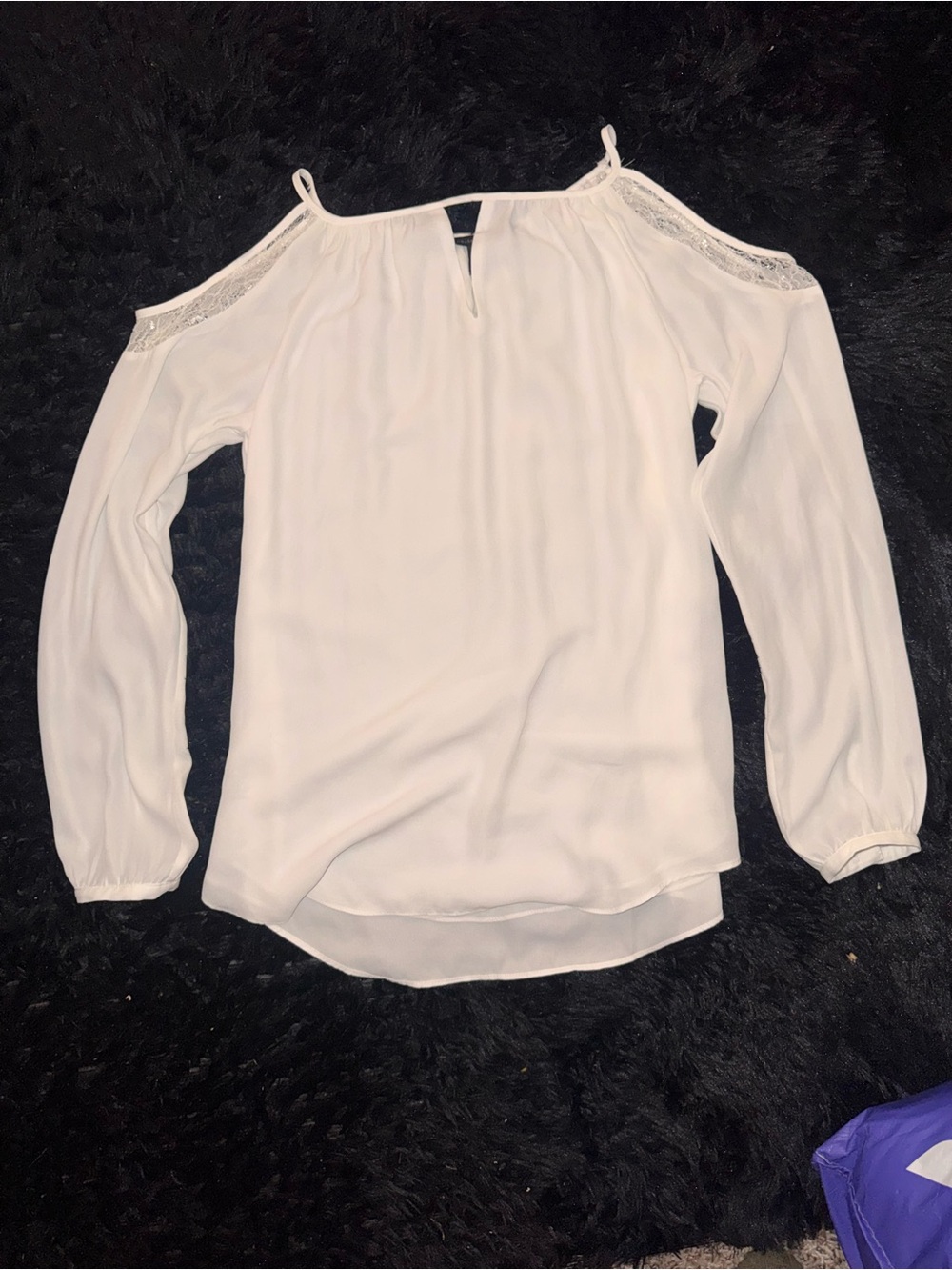 White House Black Market White Cold Shoulder Lace Blouse Top Womens Size Medium
